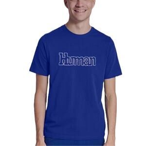 NWOT ALTRU Tshirt Men XL Blue Human Writing Stitch Short Sleeve Cotton